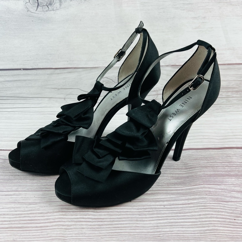 Nine West Women 7½  7.5 Satin Peep-Toe Heels 👠 Elegant Evening Shoes